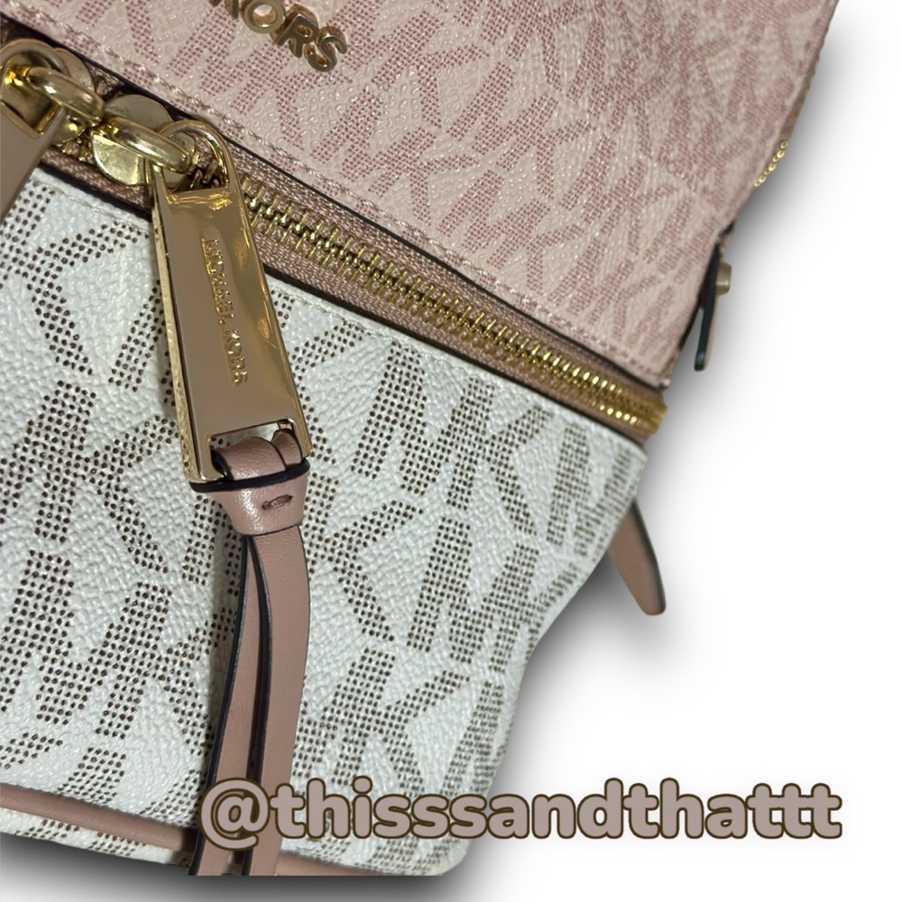 Authentic Michael Kors Rhea Medium Color-Block Logo Backpack - Picture 4 of 16